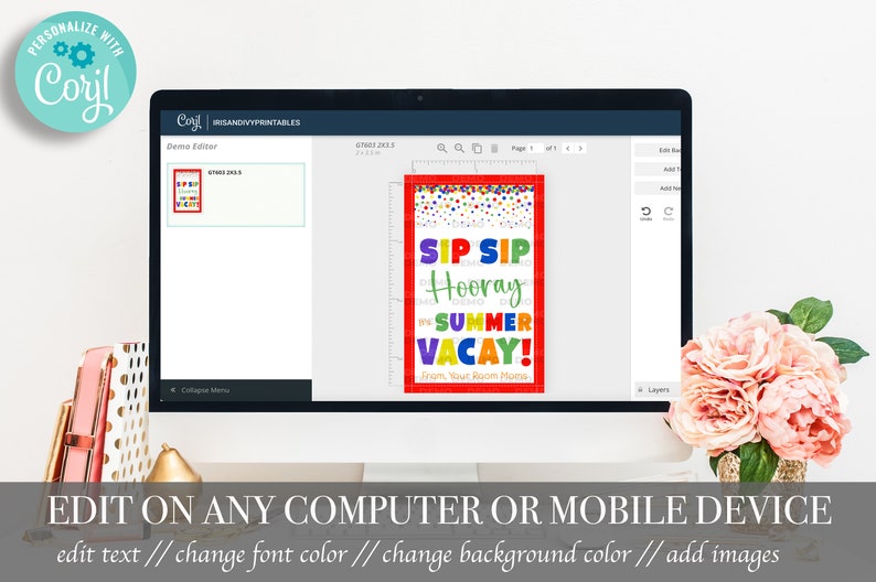 Hooray Computer EDITABLE Sip Sip Hooray It's Summer Vacay Kid's Treat Tags | Class End ...