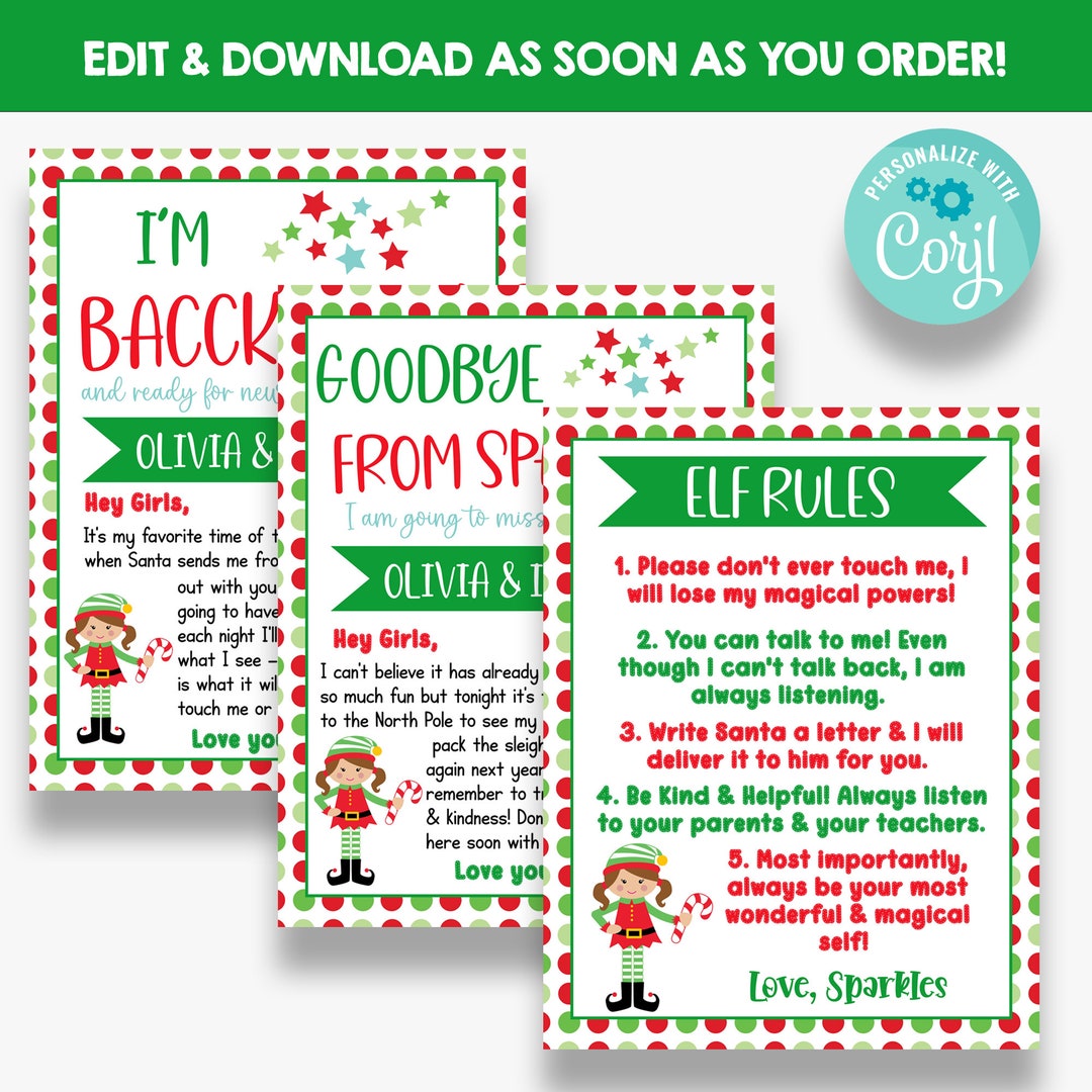 EDITABLE Girl Elf Hello I'm Back Christmas Set | Elf Welcome & Goodbye ...
