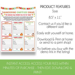 EDITABLE Thanksgiving Gratitude Gram Flyer | Candy Gram Fundraiser ...