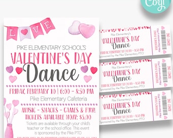 EDITABLE Valentine's Dance Flyer | School Dance Flyer | Valentine's Day Dance Invitation | School Dance Tickets | Two Sizes Included!