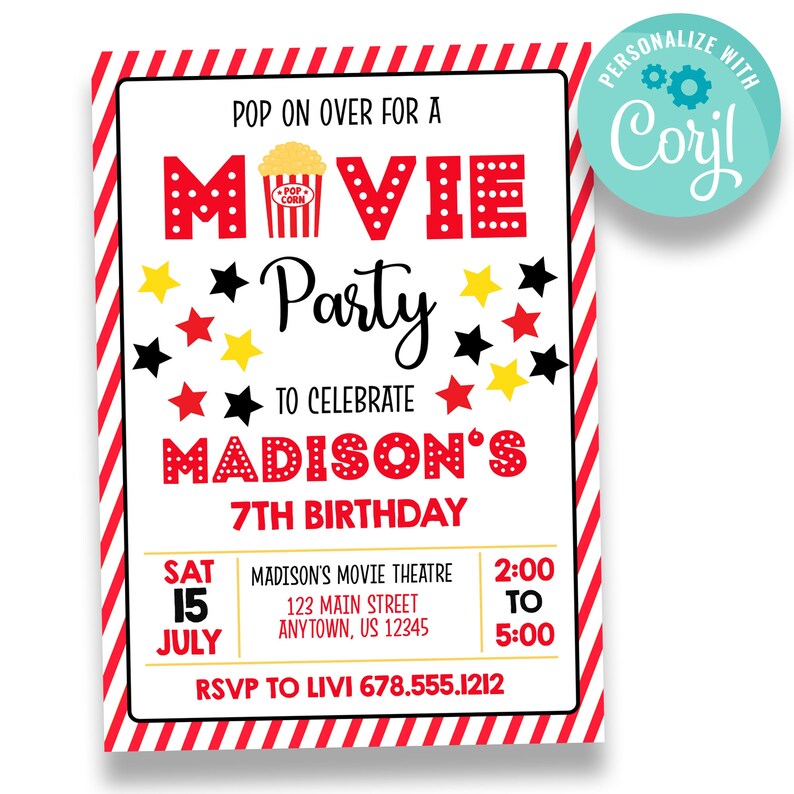 Editable Movie Birthday Party Invitation Pop Over for a - Etsy