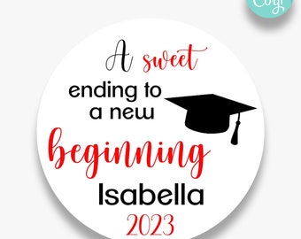 INSTANT DOWNLOAD - Editable/Printable Sweet Ending Graduation Thank You Stickers | Customized Class of 2023 Favor Box Labels | FL147