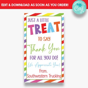 EDITABLE Here&#39;s a Treat to Say Thank You For All You Do Rectangle Gift Tag | Appreciation Gift Treat Tags | Printable Treat Tags