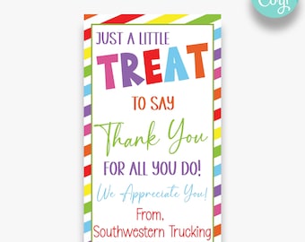 EDITABLE Here&#39;s a Treat to Say Thank You For All You Do Rectangle Gift Tag | Appreciation Gift Treat Tags | Printable Treat Tags