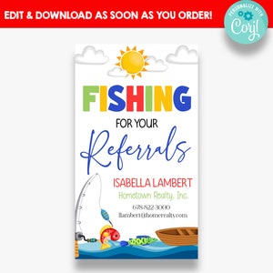 EDITABLE Fishing For Your Referrals Rectangle Marketing Gift Tags | Printable Fish Themed Gift Tags | Real Estate Marketing Tags