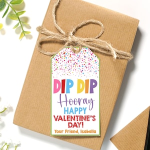EDITABLE Dip Dip Hooray Happy Valentine&#39;s Day Treat Tags | Dip Candy Valentine Favor Tag | Printable Class Valentines