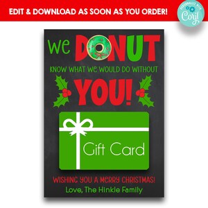 Titolare della carta regalo ciambella di Natale MODIFICABILE / Ciambella Sai cosa faremmo senza di te Carta regalo di Natale / Titolare della carta regalo ciambella