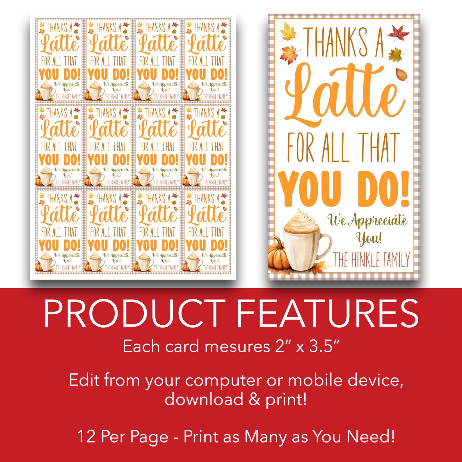 EDITABLE Thanks a Latte for All That You Do Gift Tags | Thanksgiving ...