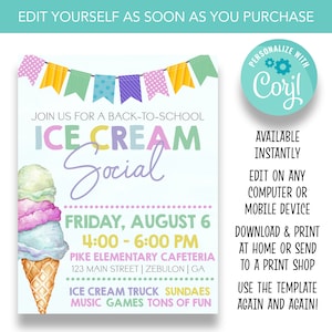 EDITABLE Ice Cream Social Flyer | Back to School Ice Cream Social Invitation | Teacher Appreciation Flyer | School Event Flyers | NL104