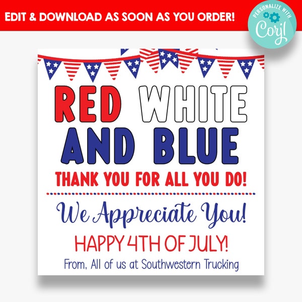 EDITABLE Red White and Blue Thank you for All You Do Gift Tags | Fourth of July Appreciation Tags | Thank You Treat Tags | 4th of July Gifts