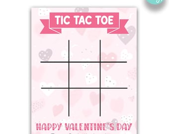 May include: A pink and white printable tic-tac-toe game with a heart pattern. The game says "Tic Tac Toe" and "Happy Valentine's Day" with the text "From, Isabella Lambert".