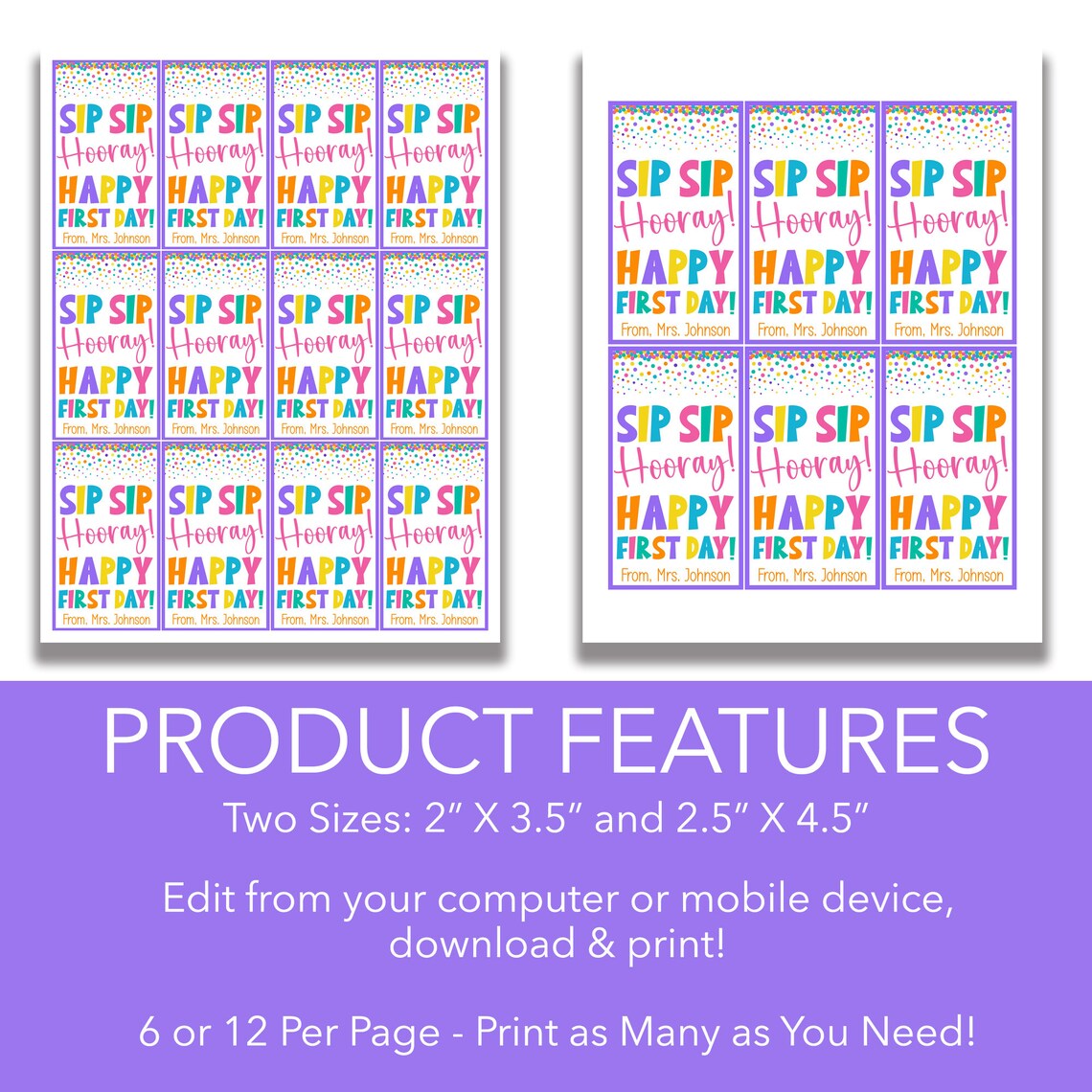EDITABLE First Day of School Treat Tags | Pastel Sip Sip Hooray Happy ...