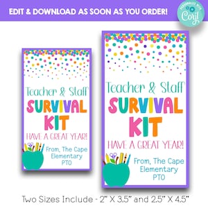 EDITABLE Pastel Teacher & Staff Survival Kit Gift Tag | Back to School Teacher Survival Kit Treat Tags | Teacher Appreciation Gift