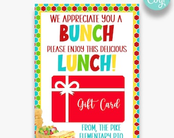 EDITABLE We Appreciate You a Bunch Gift Card Holder | Teacher Appreciation Gift Card Holder for Restaurant | Staff Appreciation Gift