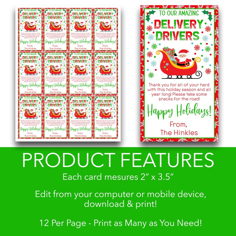 EDITABLE Delivery Driver Christmas Thank You Gift Tags | Holiday Mail ...