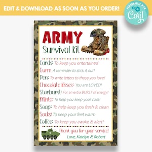 EDITABLE Army Survival Kit Tag | Army Deployment Gift Idea | Military Care Package Gift Tags | Printable Gift Tags