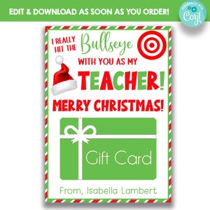 MODIFIABLE J'ai vraiment frappé dans le mille avec vous en tant que professeur titulaires de la carte-cadeau de Noël | Enseignez l'appréciation au cadeau de Noël | PDF imprimable