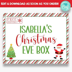EDITABLE Christmas Eve Box Template | Kid&#39;s Christmas Eve Box Printable | Christmas Eve Gift Box Label