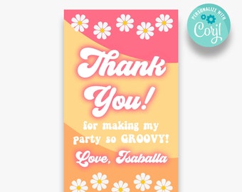 Bearbeitbare Groovy Birthday Party Thank You Favor Tags |