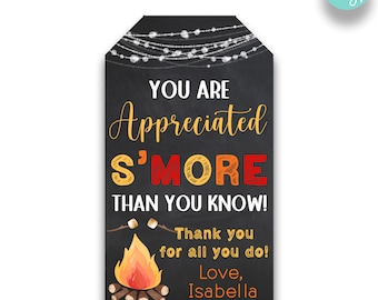 Tiza EDITABLE Te apreciamos S'More Than You Know Treat Bag Tags / S'More Appreciation Gift Tag / S'mores Gift Tag