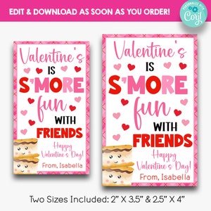 EDITIERBARER Valentinstag macht Spaß mit Freunden Lecker Tags | S&#39;more Valentinstag Geschenkanhänger | Druckbare Klasse Valentinstage | Zwei Größen!