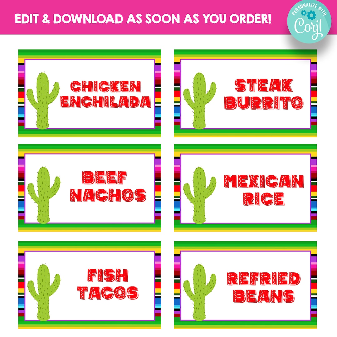 Free Printable Food Tent Cards Mexican Theme