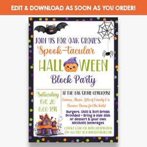 Editable Halloween Block Party Invitation | Halloween Block Party Flyer | Printable Halloween Party Invite