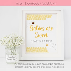 Instant Download Honey Bee Babies are Sweet, Take a Treat Printable | Baby Shower Favor Table Sign | Bumble Bee Baby Shower Sign | PS128