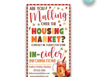 EDITABLE Hot Apple Cider Real Estate Agent Marketing Tags | Are You Mulling Over The Housing Market Pop By Tags | In-Cider Advice Tags