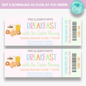 EDITABLE Breakfast with the Easter Bunny Dance Tickets | Printable Ticket for Easter Bunny Breakfast| Easter Fundraiser Ticket Template