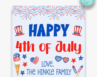 EDITABLE Happy Fourth of July Party Favor Tags | 4th of July Gift Tags | Independence Day Party Favor Tags