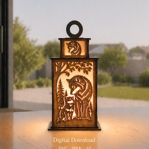 Wolf Lantern svg | Laser Cut File | Tealight Candle Holder | Forest Scene Night Light | Digital Download dxf svg ai #055