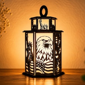 USA Lantern SVG | 3D Laser Cut Lightbox | American Flag Eagle Shadow Box Lamp | Glowforge Files | Svg Dxf Ai | Digital Download #066