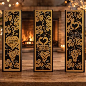 Christian Wine Box SVG Set of 3 | Living in Christ Laser Cut Files | Cross Heart Religious Wine Gift Box Bundle #037