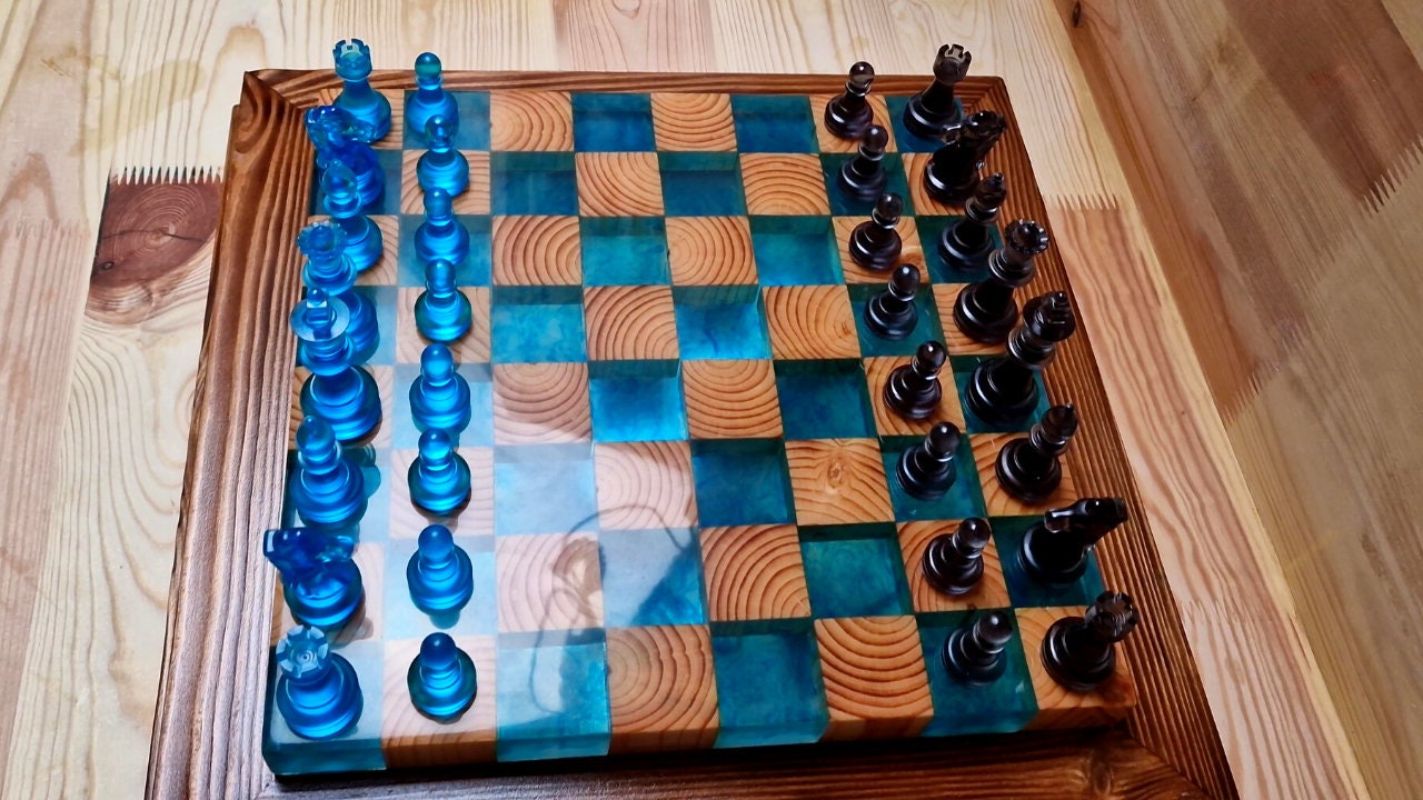 Floating Chess from Oak and Epoxy Resin with LED 