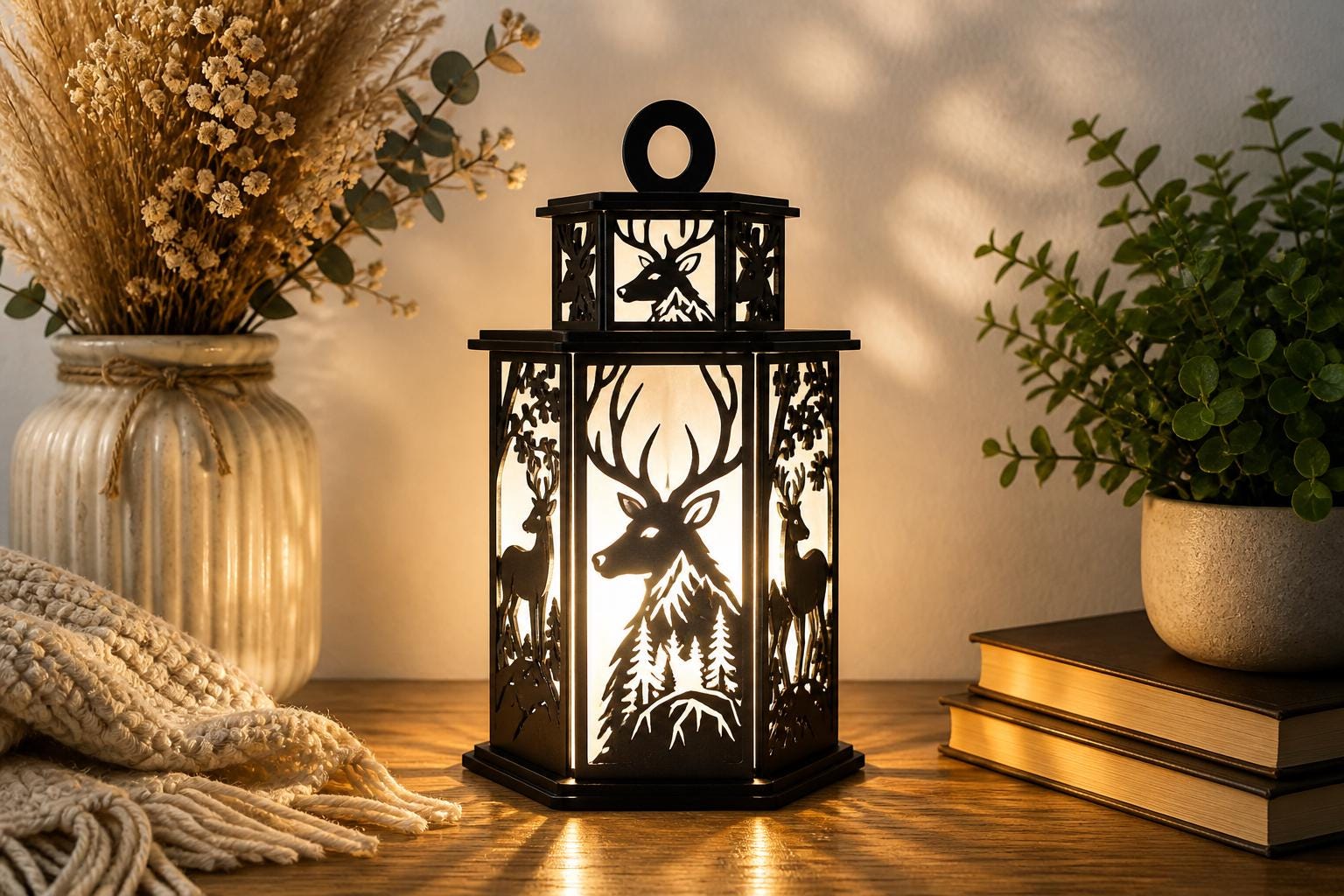 Deer Lantern SVG | 3D Laser Cut Lightbox | Forest Deer Shadow Box Lamp ...