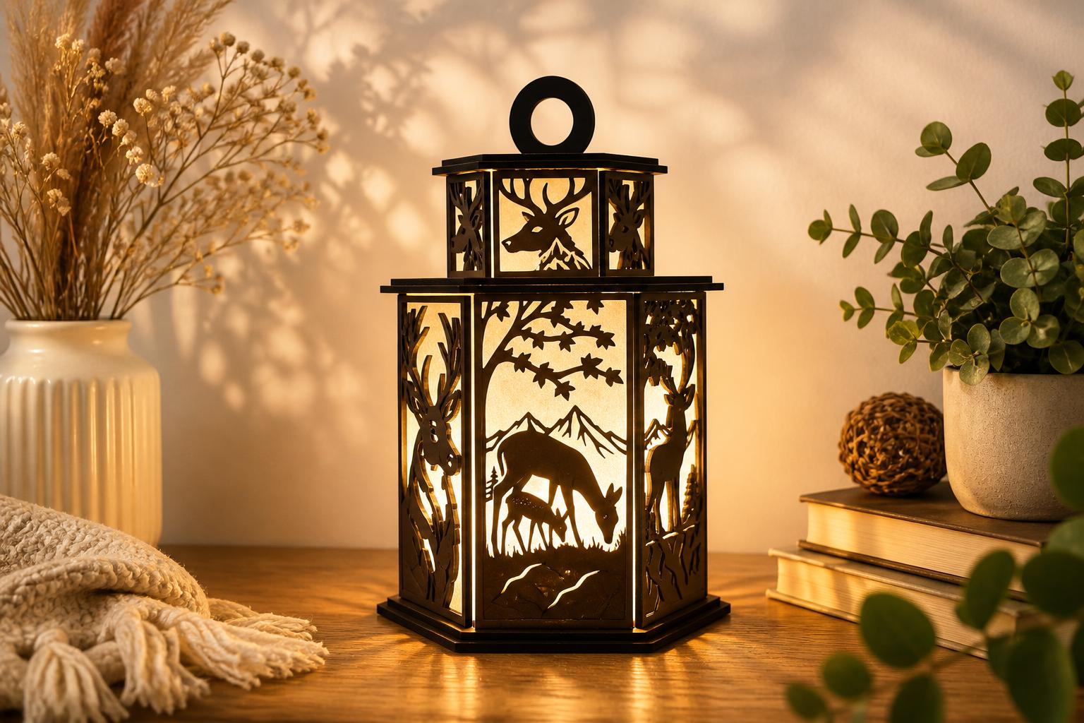 Deer Lantern SVG | 3D Laser Cut Lightbox | Forest Deer Shadow Box Lamp ...