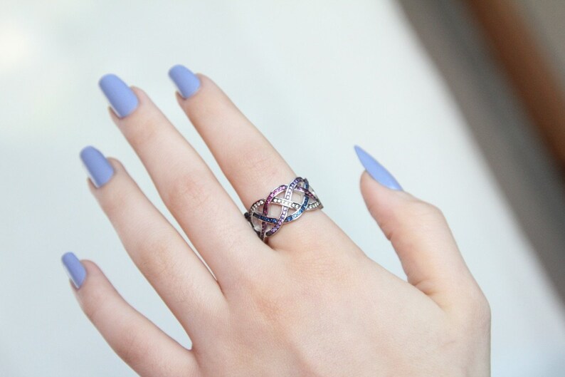 Personalized Natural Stone Silver Ring Natural Stone Energy Ring Colorful Natural Stone Design Silver Ring 925 Sterling Silver Rings