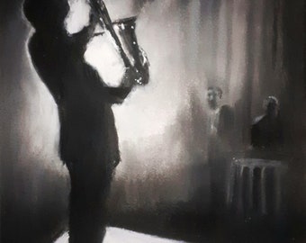 Jazz club. Original signed art by Andrew McAdam. Unframed, size A3