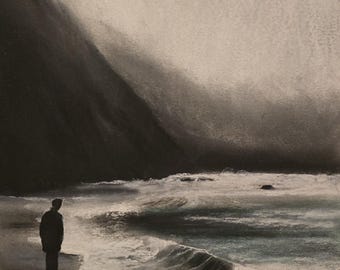 Wellen des Denkens. Original signierte Malerei von Andrew McAdam. Ungerahmt, Größe A3, 42 cm mal 29,7 cm.