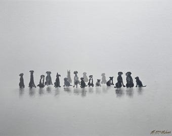 All dogs go to heaven #3. Professional quality signed fine art print. Original art by Andrew McAdam. Unframed, size A4.