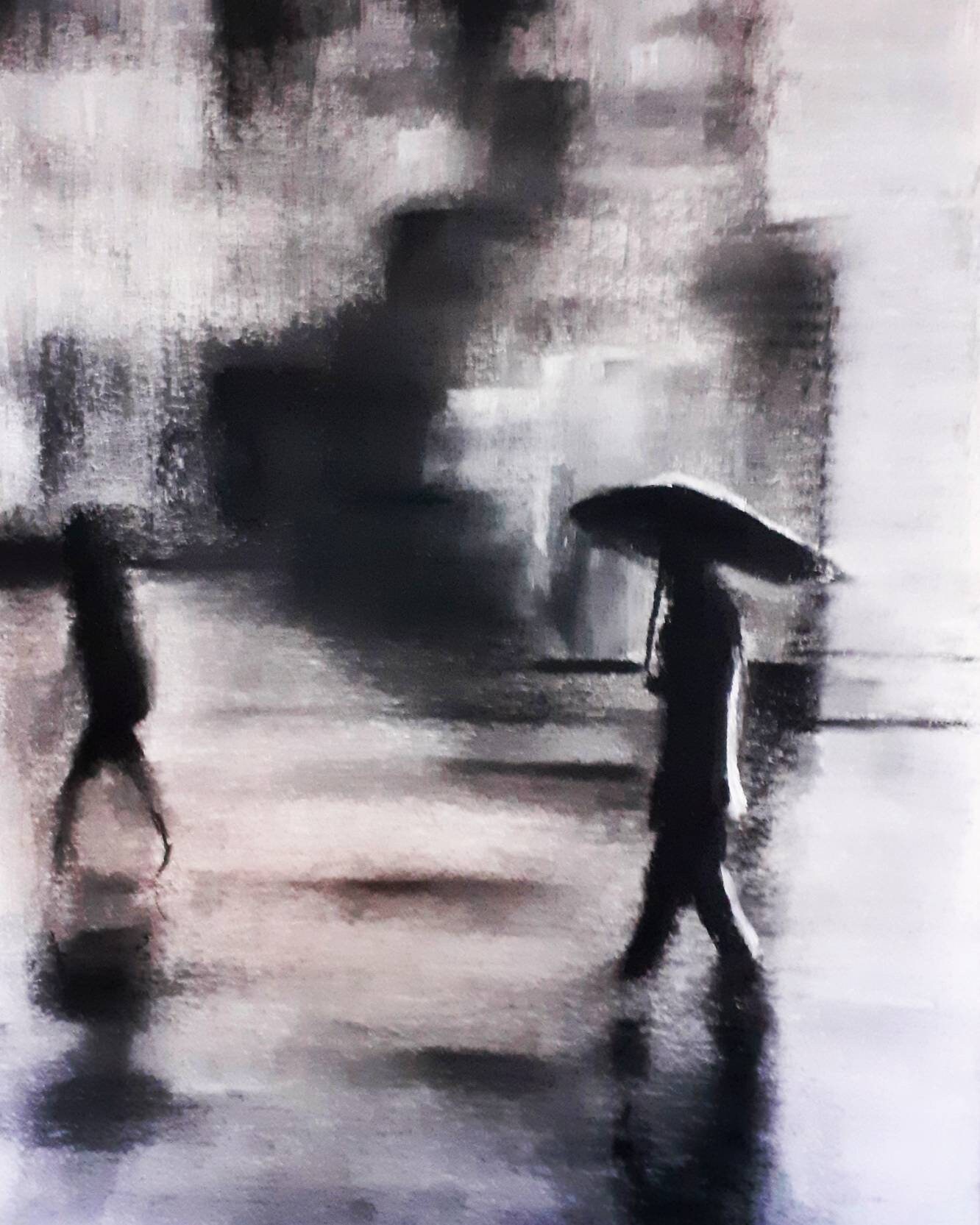 Original signed wet charcoal and pastel art by Andrew McAdam. 'Passers by'. Unframed size A3. 297mm by 420mm.