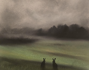 Uncertain horizon. Original signed art by Andrew McAdam. Unframed, size A3, 42cm by 29.7cm. Inspired by Watership Down.