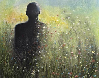 Das gemalte Feld. Original signierte Malerei von Andrew McAdam. Ungerahmt, Größe A3, 42 cm mal 29,7 cm.