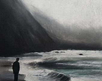 Waves of thought. Original signed art by Andrew McAdam. Unframed, size A3, 42cm by 29.7cm.