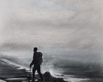 De reis vooruit. Originele gesigneerde kunst door Andrew McAdam. Niet ingelijst, formaat A3, 42 x 29,7 cm.
