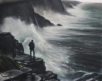 Vantage point. Original signed art by Andrew McAdam. Unframed, size A3, 42cm by 29.7cm.