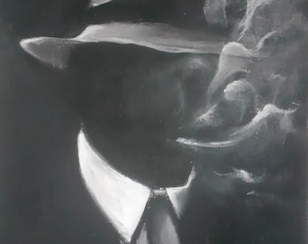 The smoker. Original signed art by Andrew McAdam. Unframed, size A3.