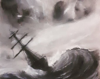 Nature's rage. Original signed wet charcoal and pastel piece by Andrew McAdam. Unframed, size A3.
