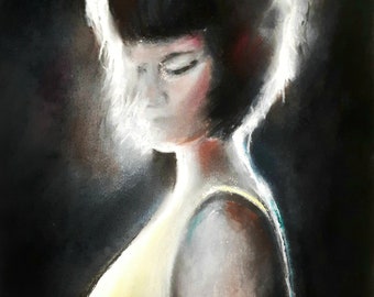 The girl in the yellow dress. Original signed art by Andrew McAdam. Unframed, size A3.